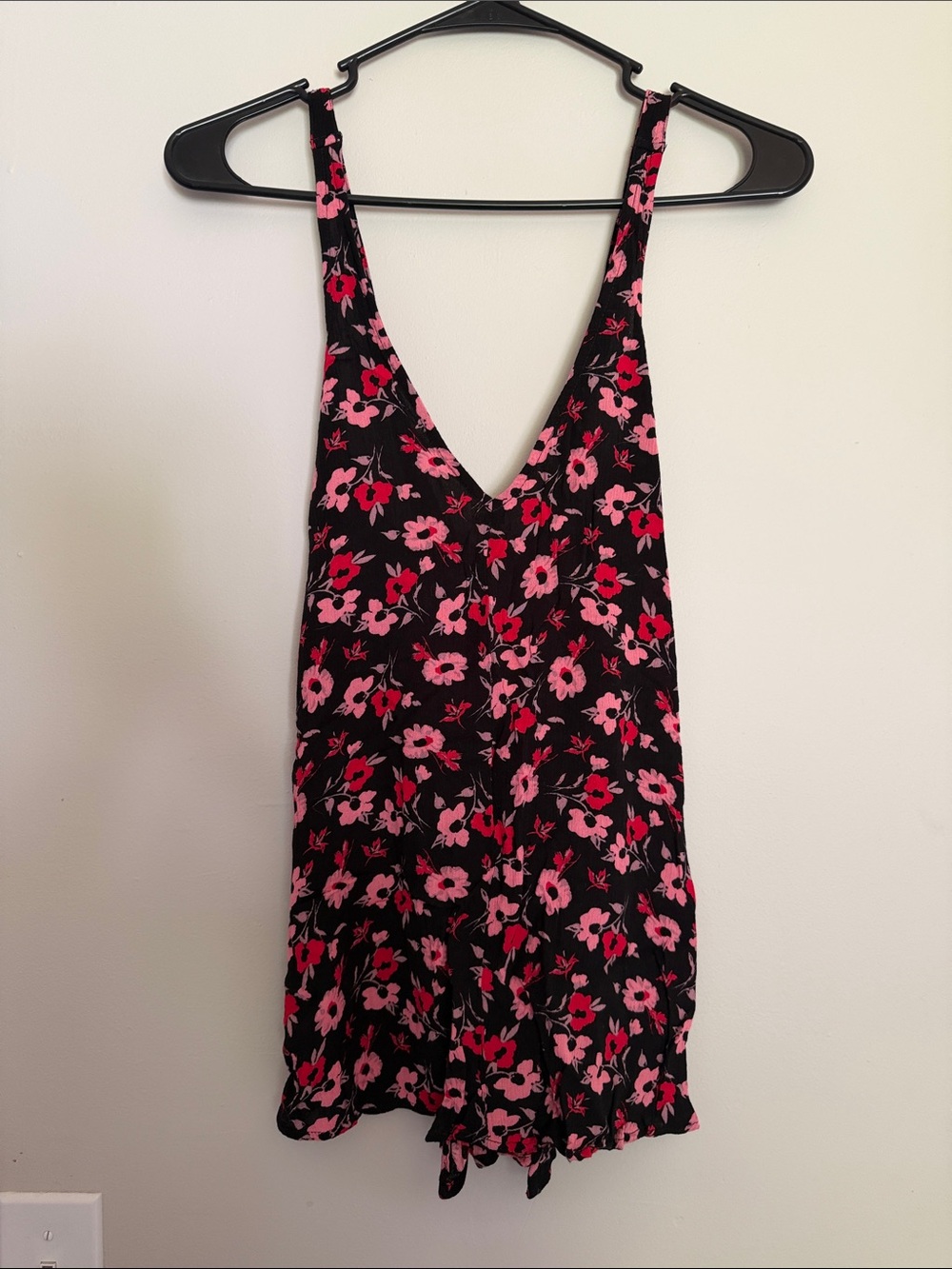 Express Open Back Black Tank Top with Pink & Red Floral Print